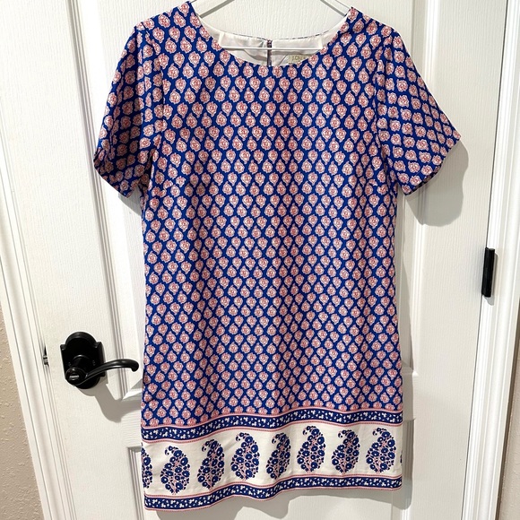 JCrew Red, White, and Blue Floral Paisley Print Shift Dress - Picture 1 of 7